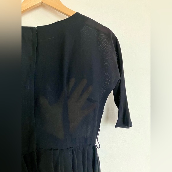 1960s 60s Vintage 🖤 SHEER Rayon Little Black Day Dress LBD sm minimalist small - Picture 2 of 5